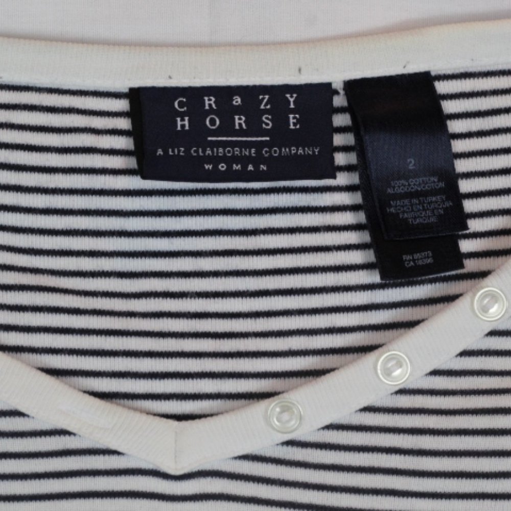 Crazy Horse Striped Black White Women's Casual Short Sleeve Shirt Size 2 007